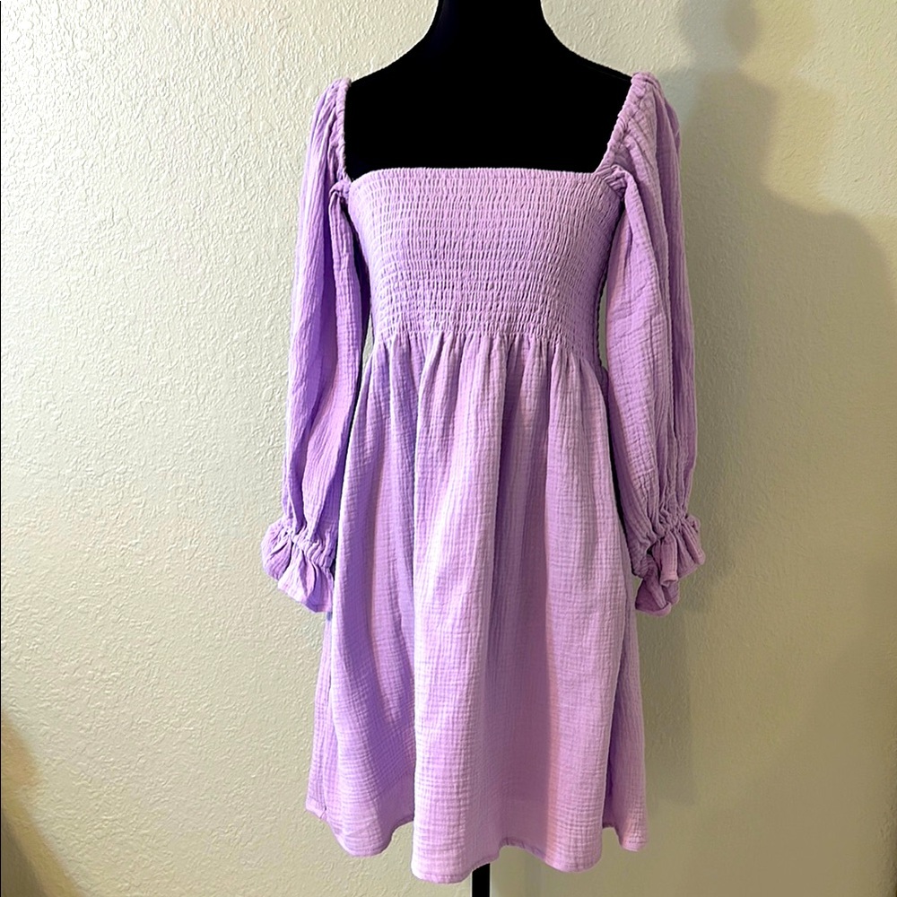 Lilac Long Sleeve Smocked Dress